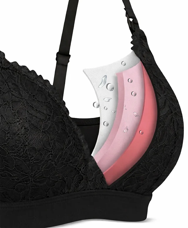 Cut-away illustration of the black lace cup showing the built-in absorbent layers